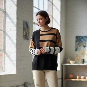 CALVIN KLEIN. Color Block Long Sleeve Pullover. Soft 100% Acrylic. Large. $20.